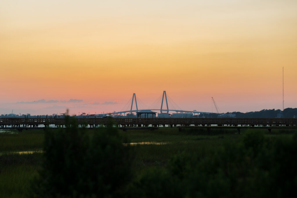 Engagement Photo ideas | The iconic ravenel bridge at sunset