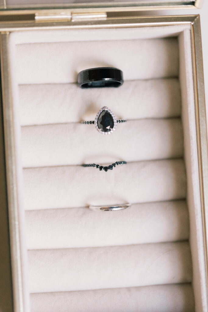 south carolina photographer | Black wedding bands in ring box