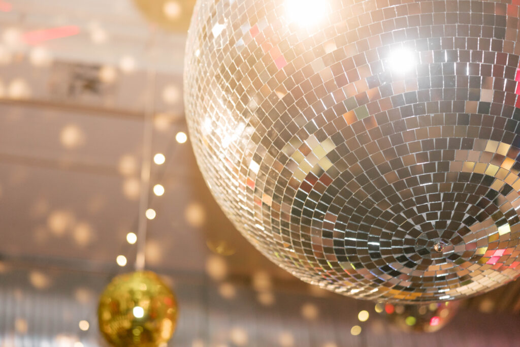 Columbia South Carolina wedding photographer | disco ball installment by ambient media at 701 whaley