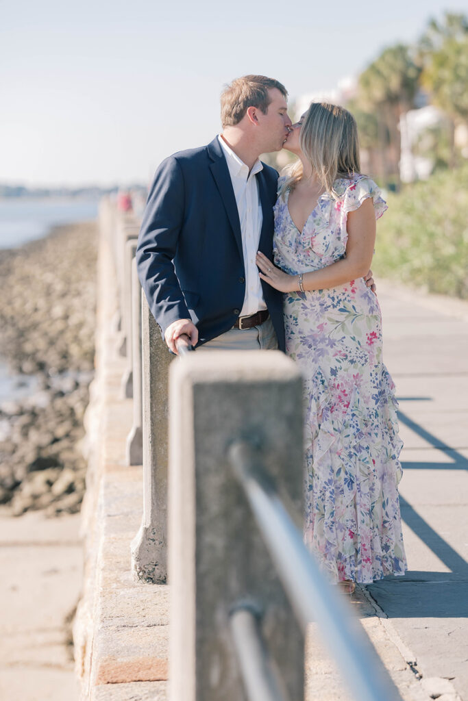 Charleston SC engagement photos | couple kissing at waterfront park