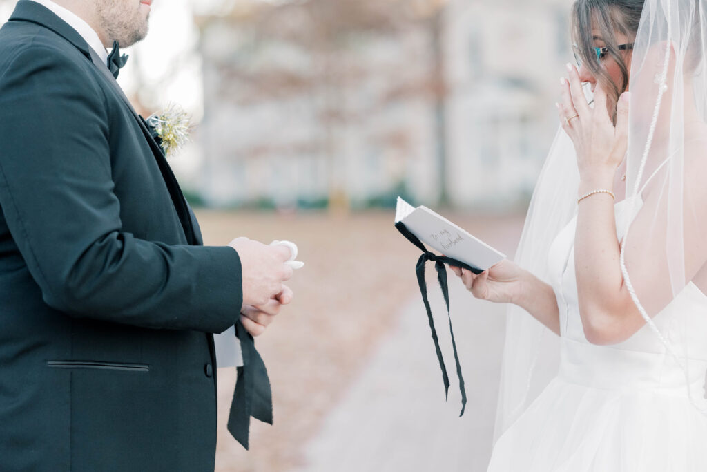 Columbia South Carolina wedding photographer | couple reading vows at the horseshoe at usc