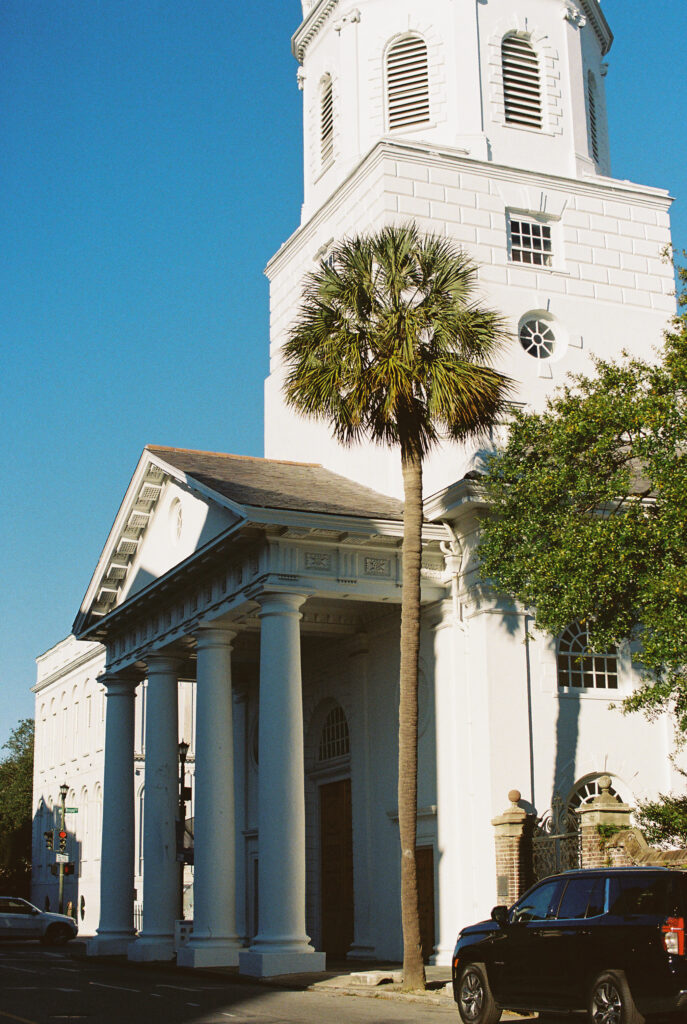 Film Photography | Beautiful church in Charleston South Carolina. Photographed during engagement session. Photographed in 35mm color film.