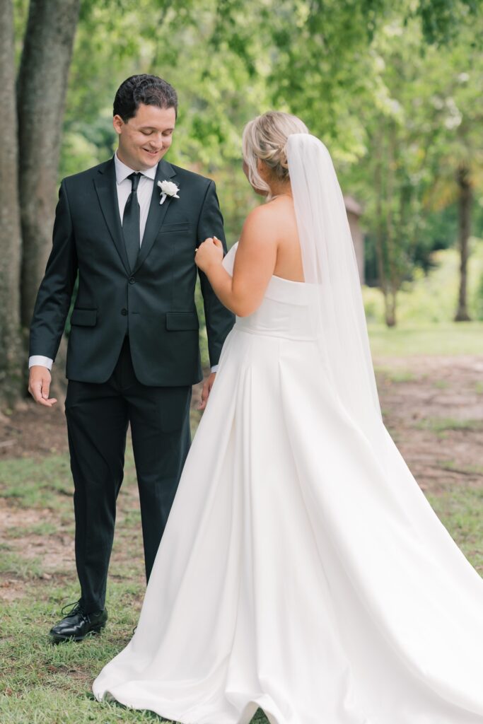 First Look with bride and groom | Corley Mill House Wedding
