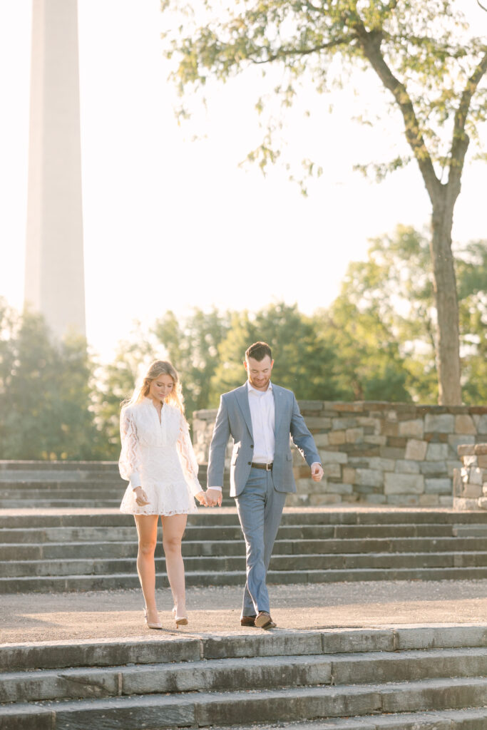 DC engagement photo locations | Couple in Washington DC | Couple walking down stone steps
