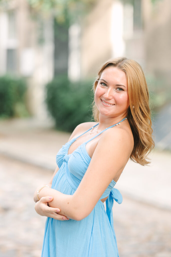 South Carolina Photographer | Light and Airy Film | Stee Garman Photography | Senior in blue dress in charleston 