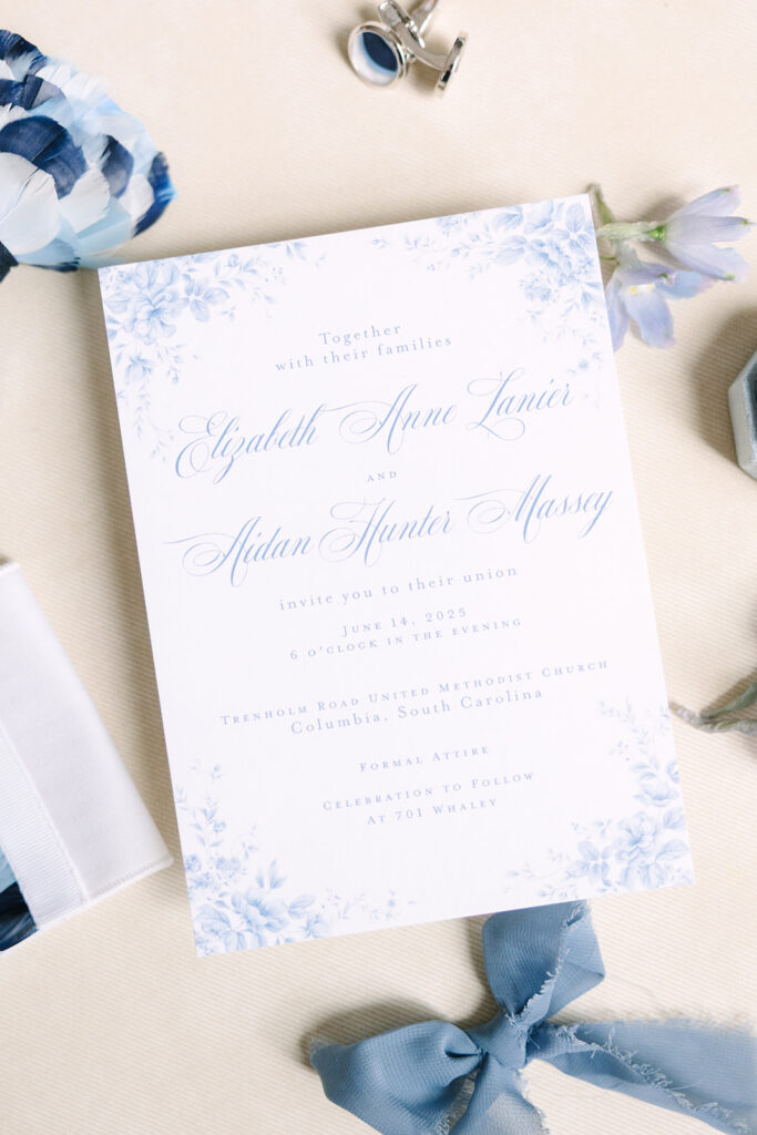 Columbia South Carolina Photographer | 701 Whaley Wedding|  photo of wedding invitation