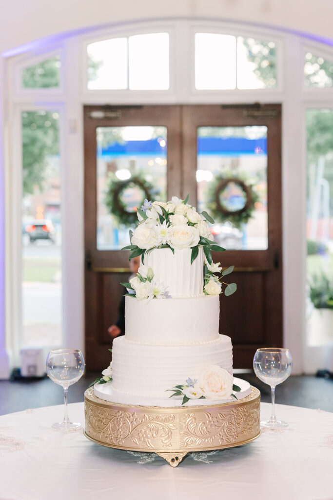 Columbia South Carolina Photographer | 701 Whaley Wedding|  wedding cake in grand ballroom