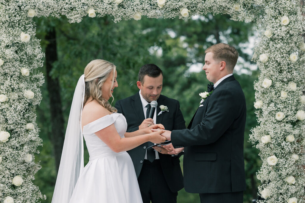Heron Hill Wedding Venue | Gilbert SC | Chad and Kendall's wedding | couple holding hands and exchanging rings