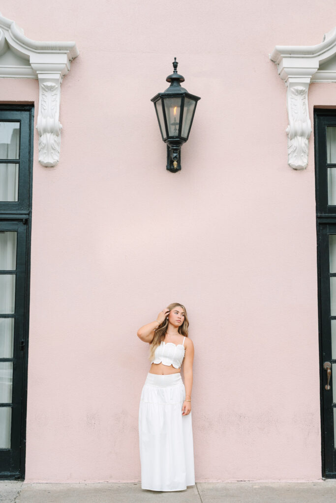 Colorful Charleston senior pictures at Mills Hotel.
